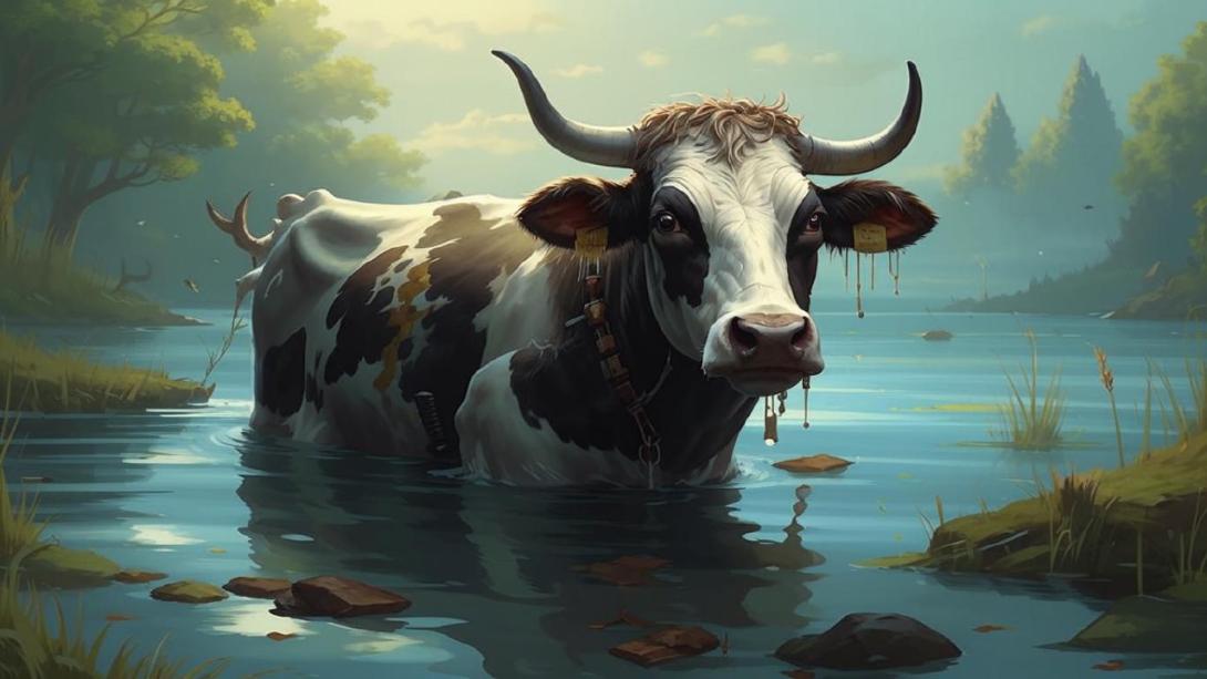 корова в воде